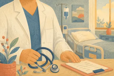 Hopeful Doctor With Stethoscope in Hospital