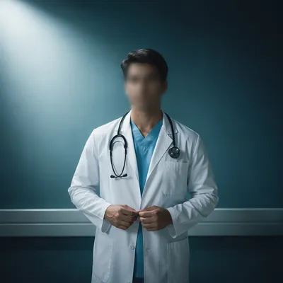 Anonymous Doctor Portrait in Teal Hospital Setting