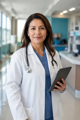 Female Doctor in Hospital Corridor