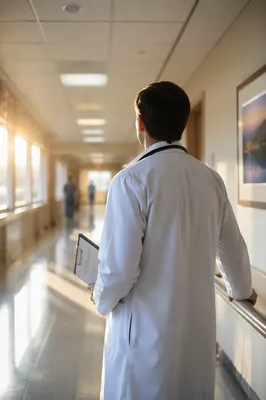 Compassionate Doctor in Quiet Hospital Corridor