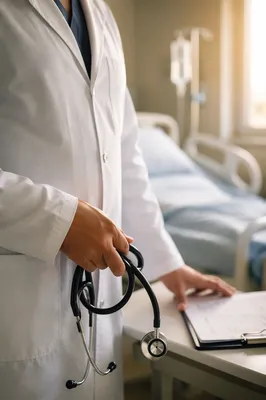 Hopeful Doctor With Stethoscope in Hospital Room