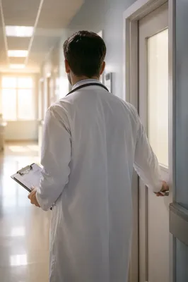 Doctor Entering Patient Room with Stethoscope