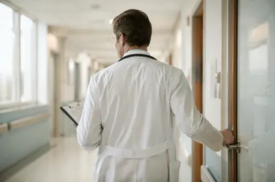 Compassionate Doctor Entering Quiet Hospital Room