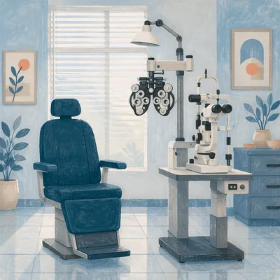 Clean Optometrist Exam Room With Equipment