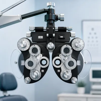 Professional Optometrist Eye Exam Equipment Closeup