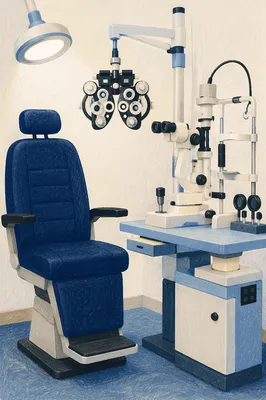 Empty Optometrist Exam Room With Equipment
