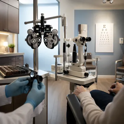 Calm Optometrist Exam Room With Equipment
