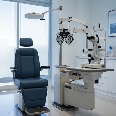 Clean Optometrist Exam Room With Equipment