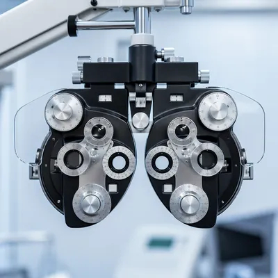 Close-Up Optometrist Phoropter in Clinical Office