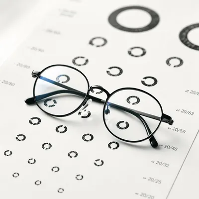 Eyeglasses on Vision Chart Close-Up