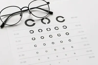 Optometry Vision Chart With Eyeglasses Flat Lay