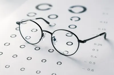Eyeglasses on Vision Chart Close-Up