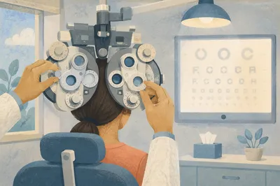 Calm Optometry Exam with Vision Chart