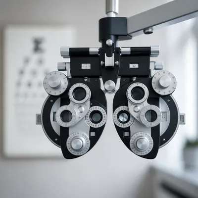 Photorealistic Optometry Phoropter in Eye Exam Room