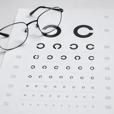 Optometry Vision Chart With Eyeglasses Flat Lay