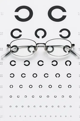 Optometry Vision Chart with Eyeglasses Closeup