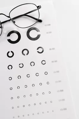 Optometry Vision Chart with Eyeglasses Flat Lay