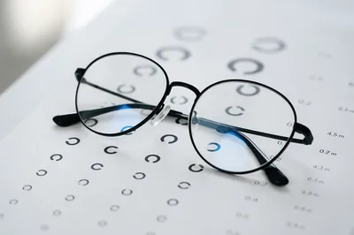 Eyeglasses on Optometry Vision Chart Closeup