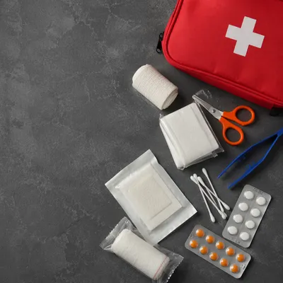 Emergency First Aid Supplies Flat Lay
