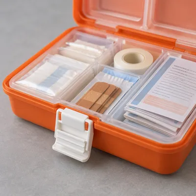 Open Orange First Aid Kit Supplies