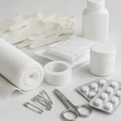 Minimal First Aid Supplies on White