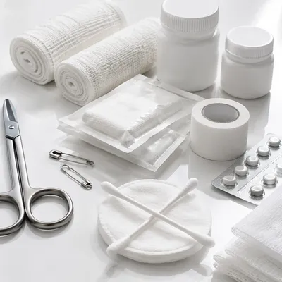 Minimal First Aid Emergency Supplies Flat Lay