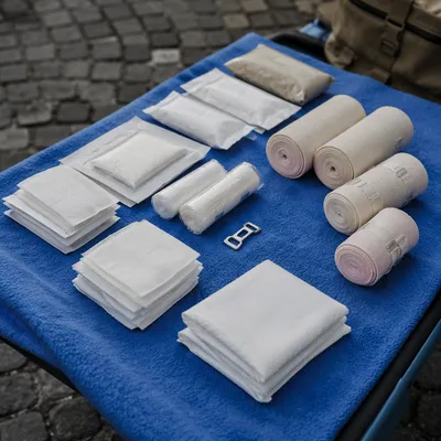 Outdoor First Aid Supplies on Blue Blanket