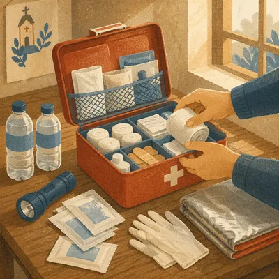 Open First Aid Kit with Emergency Supplies