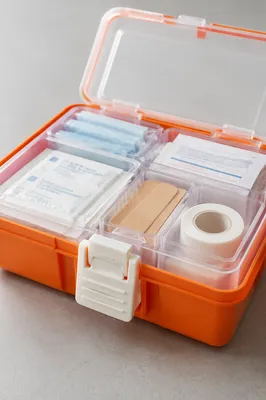 Open Orange First Aid Kit Supplies