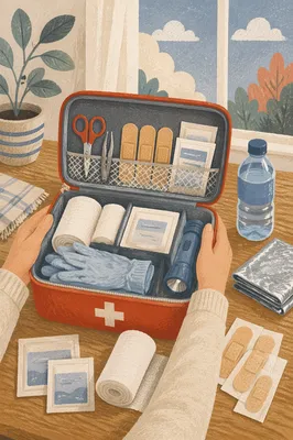 Open First Aid Kit Preparedness Flat Lay