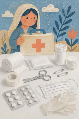 First Aid Kit Emergency Supplies Flat Lay