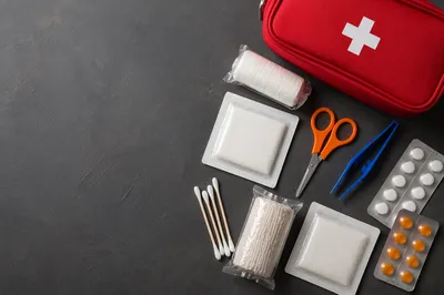 Emergency First Aid Supplies Flat Lay