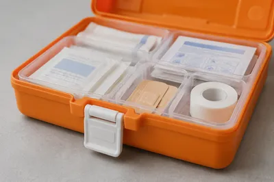 Open Orange First Aid Kit Close-Up