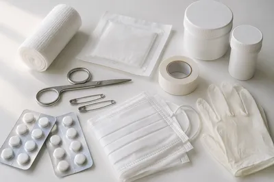Neat First Aid Kit Supplies Flat Lay