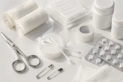 Minimal First Aid Emergency Supplies Flat Lay