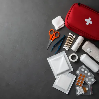 Emergency First Aid Supplies Flat Lay