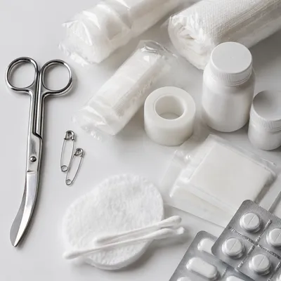 Clean First Aid Emergency Supplies Flat Lay