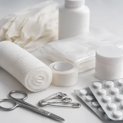 Clean First Aid Emergency Supplies Close-Up