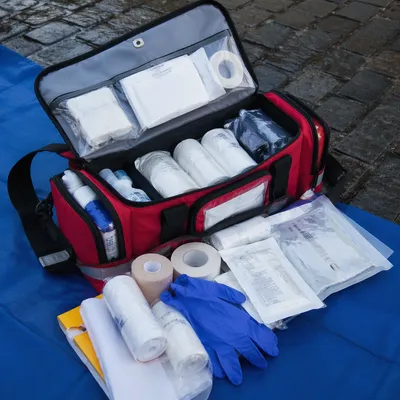 Open First Aid Kit on Rescue Mat