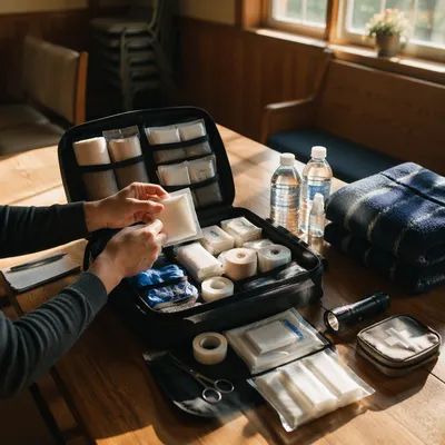 Emergency First Aid Supplies on Fellowship Table