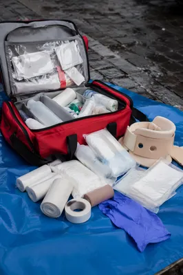 Open First Aid Kit on Rescue Mat
