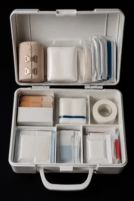 Open First Aid Kit with Emergency Supplies