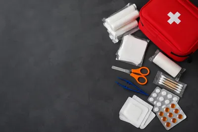 Emergency First Aid Supplies Flat Lay