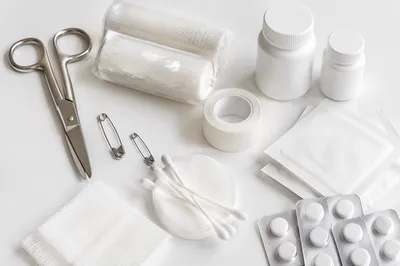 Clean First Aid Emergency Supplies Flat Lay