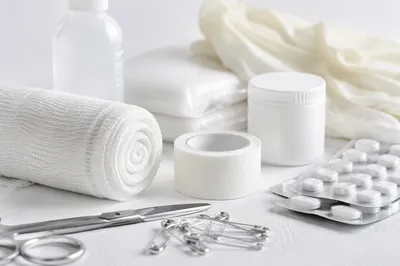 Clean First Aid Emergency Supplies Close-Up