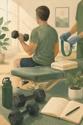 Rehabilitation Gym Dumbbell Training With Clinician