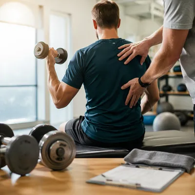 Rehabilitation Gym Dumbbell Training with Clinician Guidance