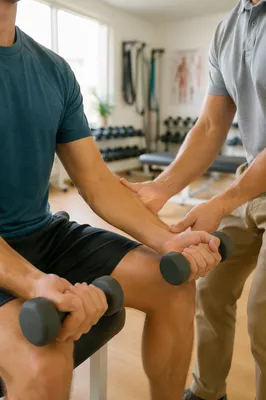 Supervised Dumbbell Rehab Training in Physiotherapy Studio
