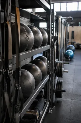 Empty Functional Fitness Gym With Medicine Balls
