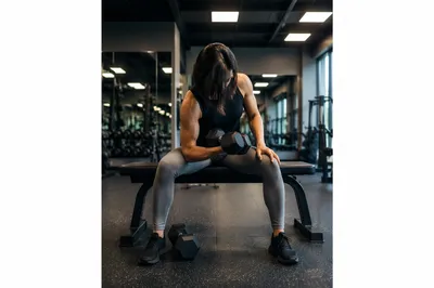 Focused Dumbbell Curl in Modern Gym